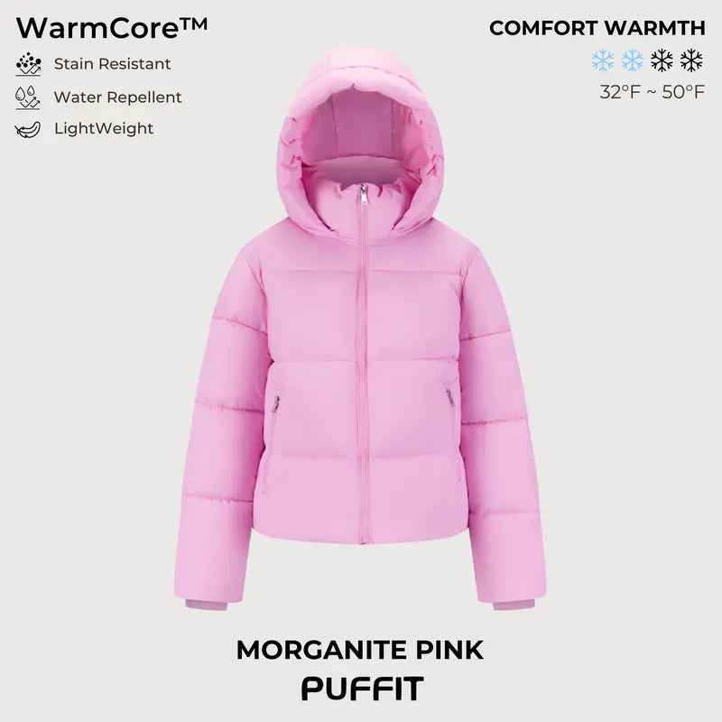 WarmCore™ Short Faux Fur Lined Detachable Hooded Puffer Jacket