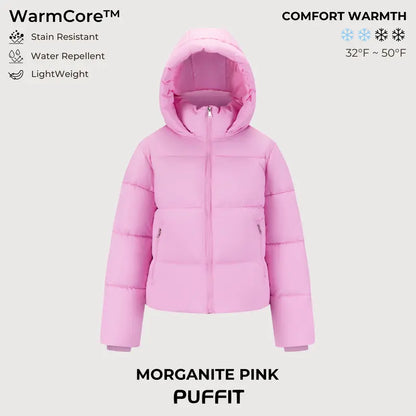 WarmCore™ Short Faux Fur Lined Detachable Hooded Puffer Jacket