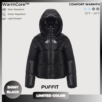 WarmCore™ Short Faux Fur Lined Detachable Hooded Puffer Jacket
