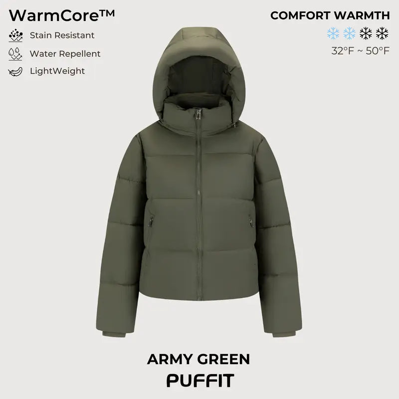 WarmCore™ Short Faux Fur Lined Detachable Hooded Puffer Jacket