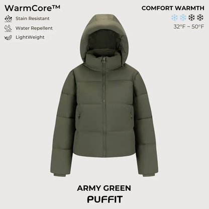 WarmCore™ Short Faux Fur Lined Detachable Hooded Puffer Jacket