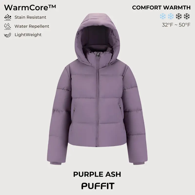 WarmCore™ Short Faux Fur Lined Detachable Hooded Puffer Jacket