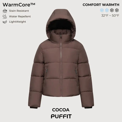 WarmCore™ Short Faux Fur Lined Detachable Hooded Puffer Jacket
