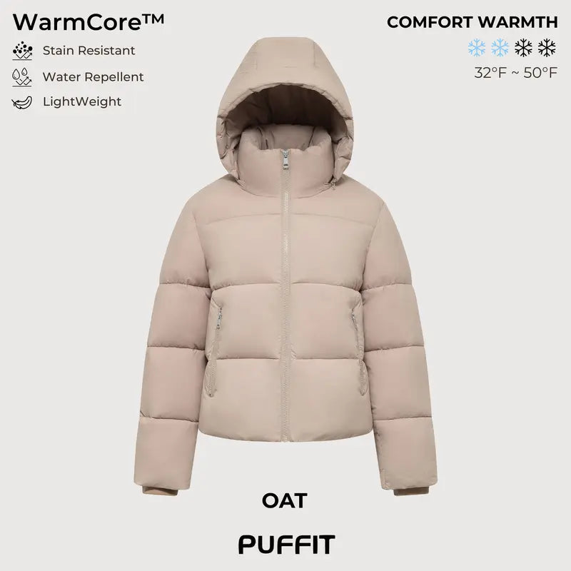 WarmCore™ Short Faux Fur Lined Detachable Hooded Puffer Jacket