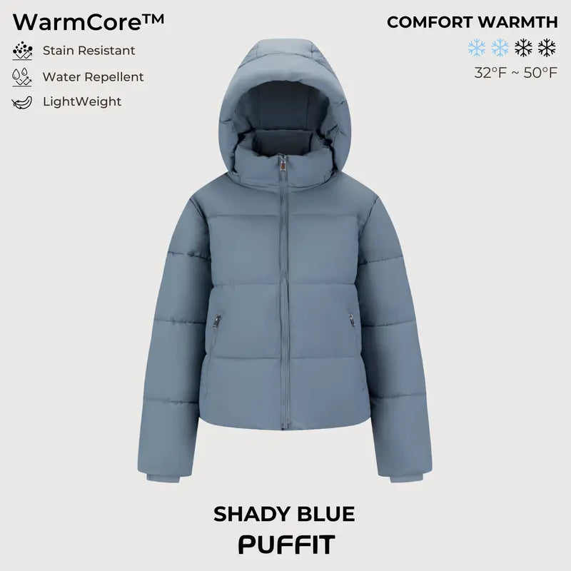 WarmCore™ Short Faux Fur Lined Detachable Hooded Puffer Jacket