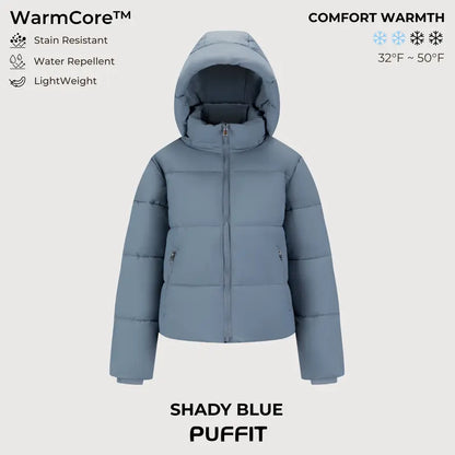 WarmCore™ Short Faux Fur Lined Detachable Hooded Puffer Jacket
