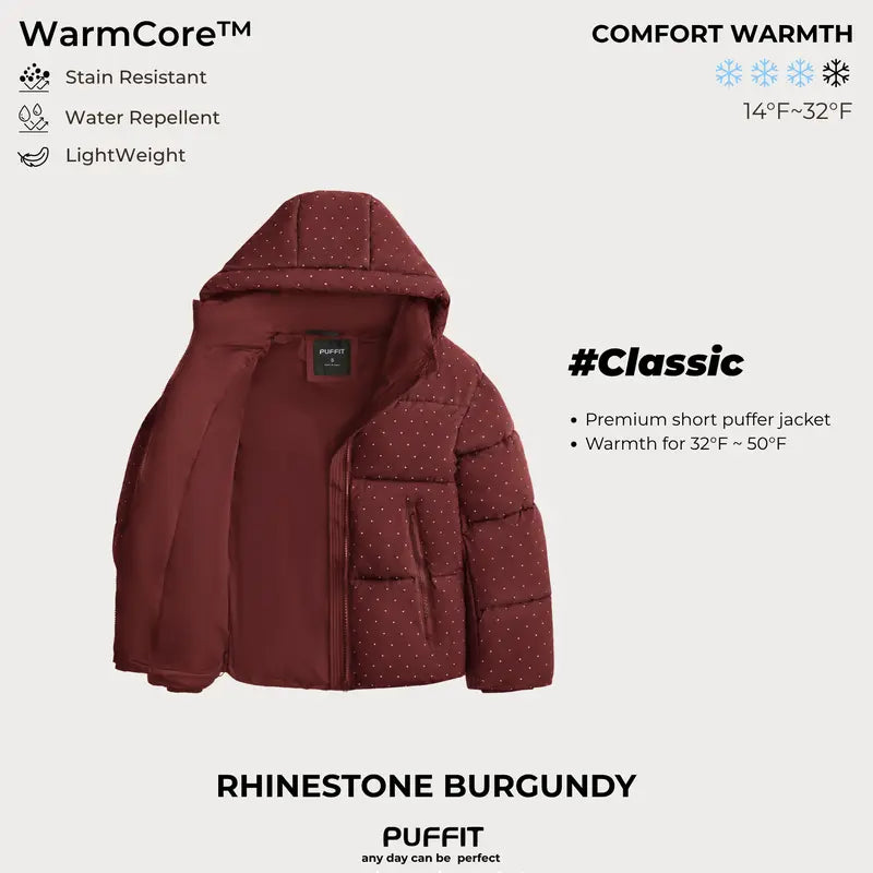 WarmCore™ Short Faux Fur Lined Detachable Hooded Puffer Jacket