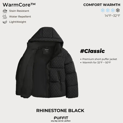 WarmCore™ Short Faux Fur Lined Detachable Hooded Puffer Jacket