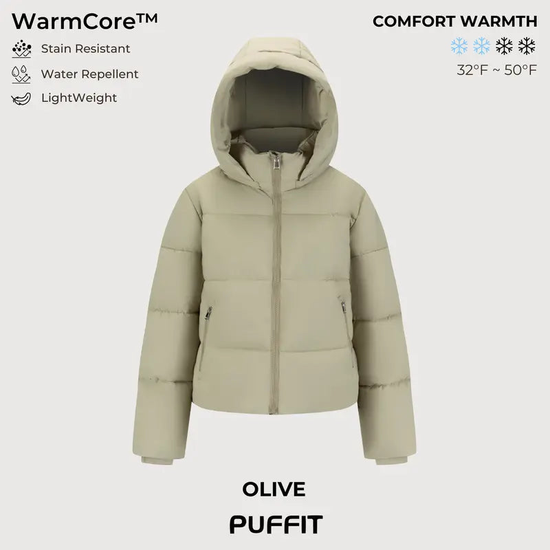 WarmCore™ Short Faux Fur Lined Detachable Hooded Puffer Jacket