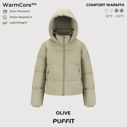 WarmCore™ Short Faux Fur Lined Detachable Hooded Puffer Jacket