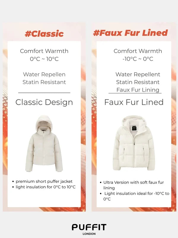 WarmCore™ Short Faux Fur Lined Detachable Hooded Puffer Jacket