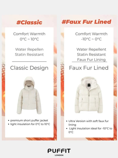 WarmCore™ Short Faux Fur Lined Detachable Hooded Puffer Jacket